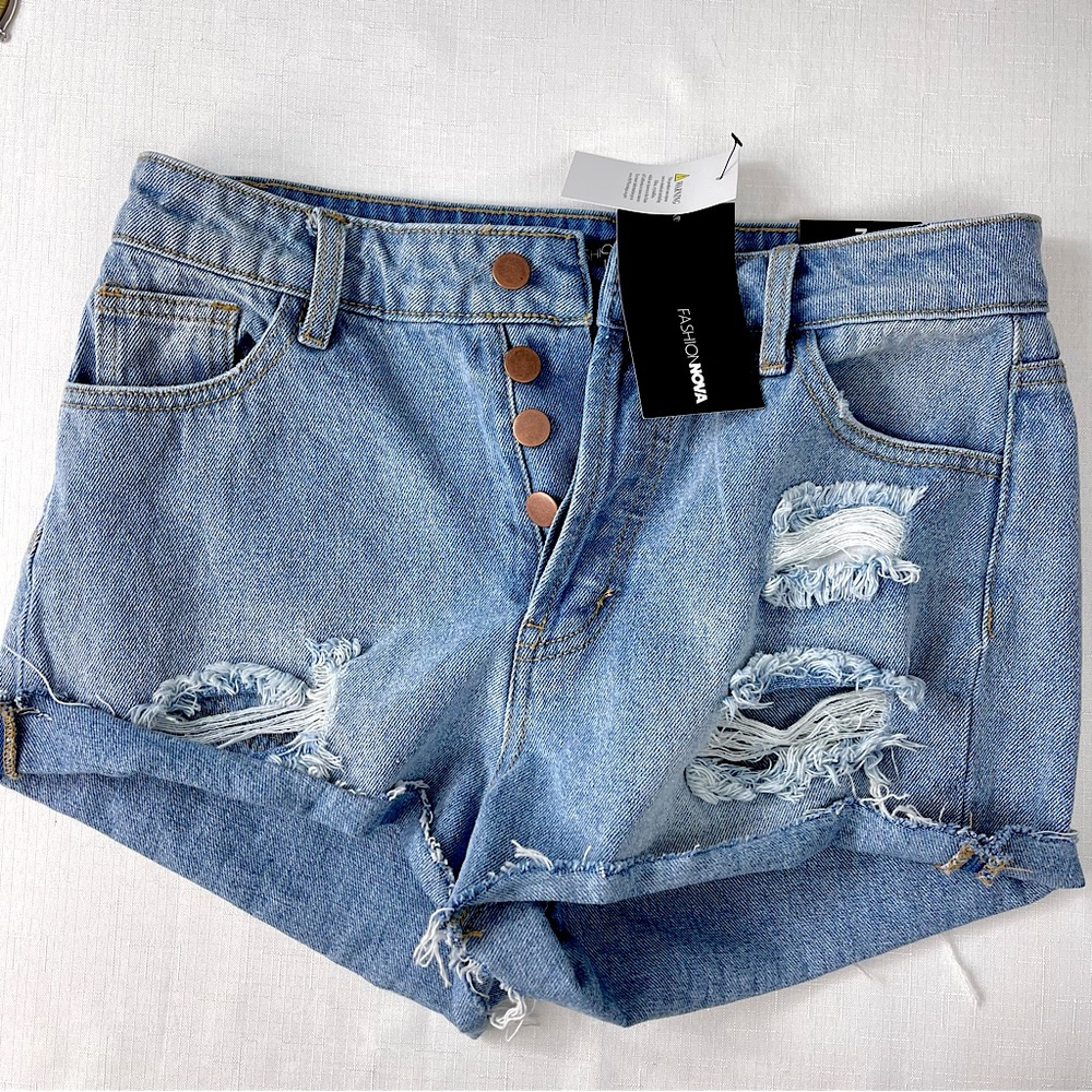 Fashion Nova button fly distressed Jean shorts Can’t cuff me denim shorts 7